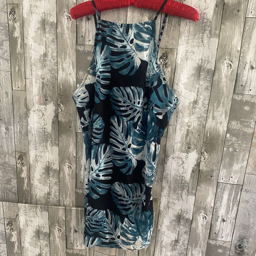 Show me your Mumu black leaf print mini halter dress M